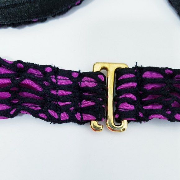 Beach Bunny Magenta & Black Fishnet Lace Corset Detail Balconette Bikini Top XS - Picture 11 of 15